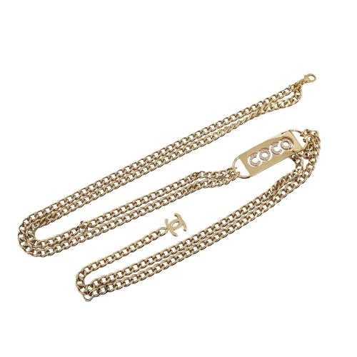 Chanel Rhinestone Coco Name Plate Chain-Link Belt - 35 89