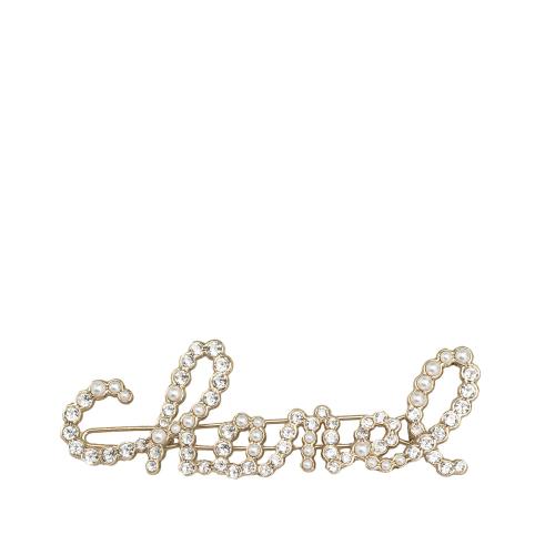 Chanel Rhinestone & Pearl Swirling Logo Barette