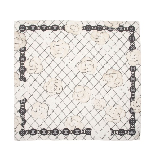 Chanel Silk Camellia CC Square Scarf