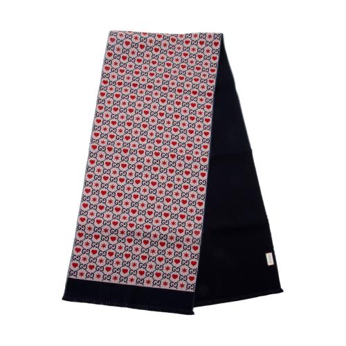 Gucci Wool Cotton GG Heart Stars Scarf