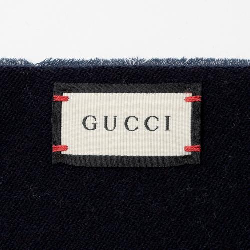 Gucci Wool Cotton GG Heart Stars Scarf