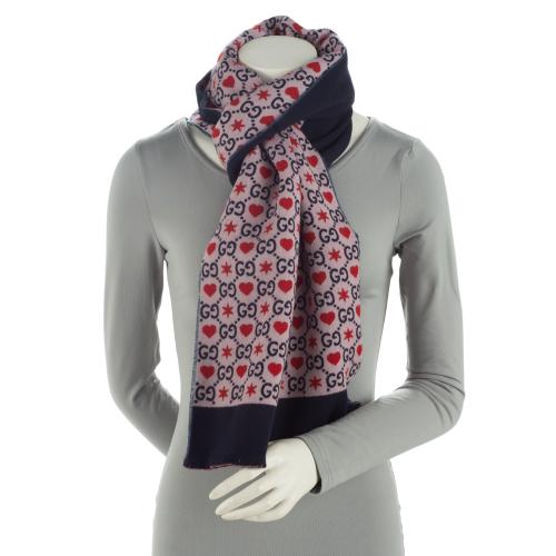 Gucci Wool Cotton GG Heart Stars Scarf