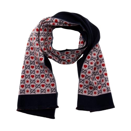 Gucci Wool Cotton GG Heart Stars Scarf