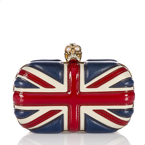 Alexander McQueen Patent Leather Union Jack Skull Clutch