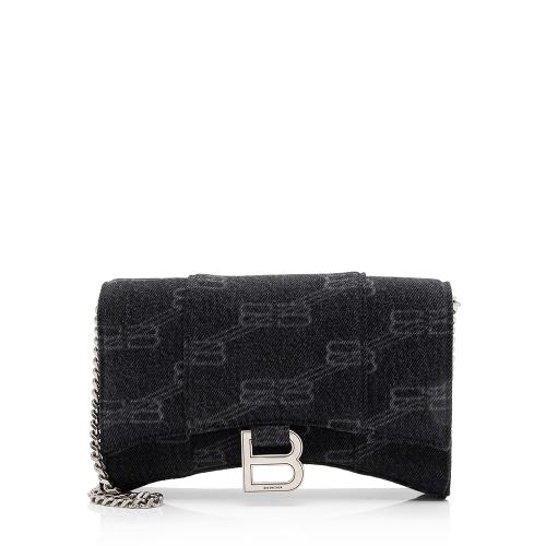 Balenciaga BB Monogram Denim Hourglass Wallet on Chain