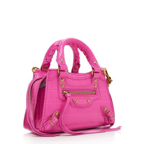 Balenciaga Croc Embossed Calfskin Neo Classic Mini City Satchel