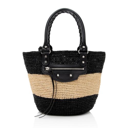 Balenciaga Raffia Striped Panier XS Tote