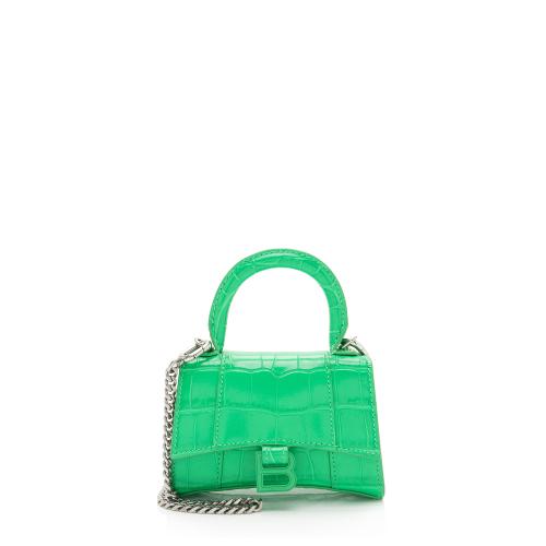 Balenciaga Shiny Croc Embossed Calfskin Hourglass Super Nano Top Handle