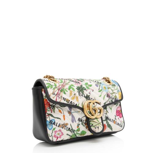 Gucci x Balenciaga Canvas Flora GG Marmont The Hacker Project Small Flap Shoulder Bag