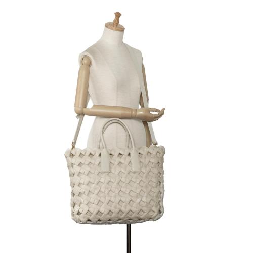 Bottega Veneta Canvas Window Woven Satchel