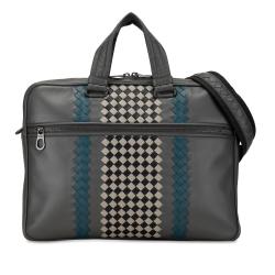 Bottega Veneta Intrecciato-Trimmed Leather Briefcase