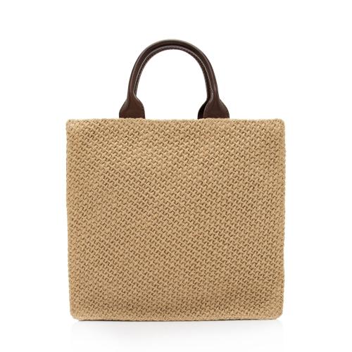 Bottega Veneta Vintage Woven Raffia Leather Zip Tote