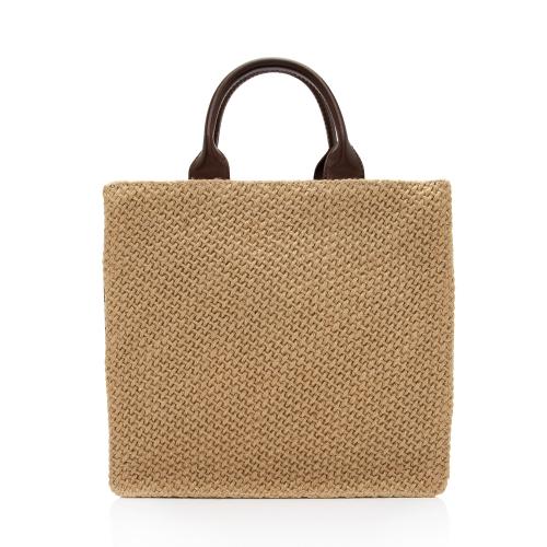 Bottega Veneta Vintage Woven Raffia Leather Zip Tote