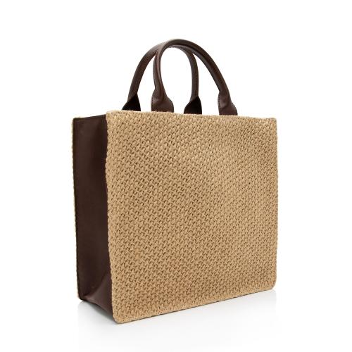 Bottega Veneta Vintage Woven Raffia Leather Zip Tote