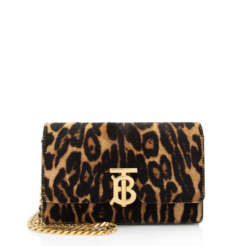 Burberry Calf Hair Leopard Print TB Carrie Chain Small Crossbody