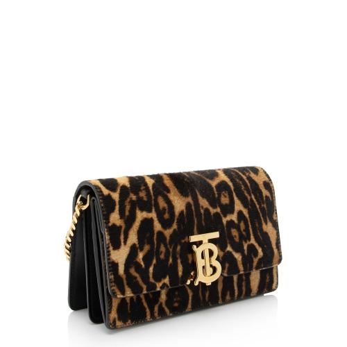 Burberry Calf Hair Leopard Print TB Carrie Chain Small Crossbody