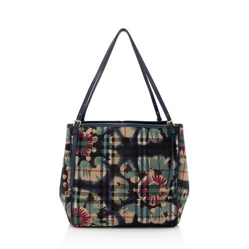 Burberry Haymarket Check Floral Canter Small Tote