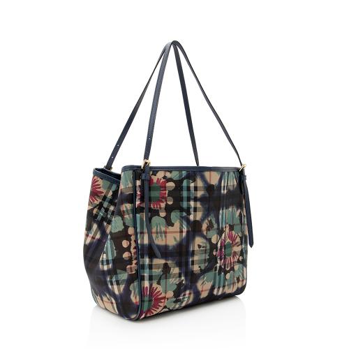 Burberry Haymarket Check Floral Canter Small Tote