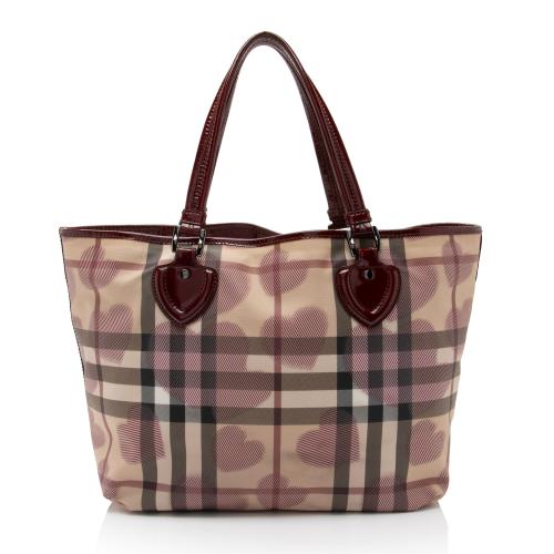 Burberry Heart Check Patent Leather Large Tote