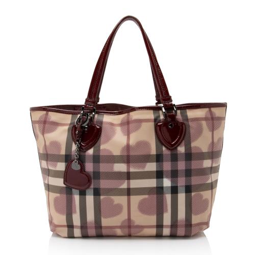 Burberry Heart Check Patent Leather Large Tote