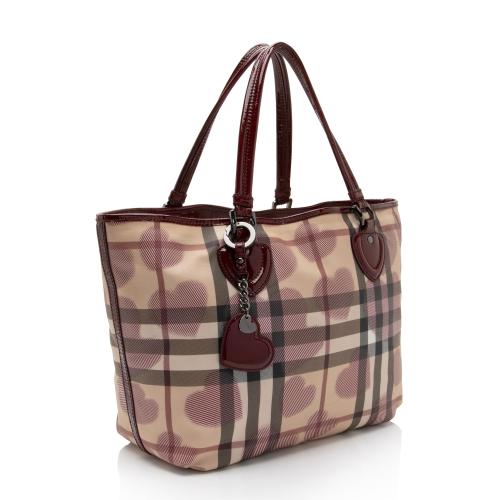 Burberry Heart Check Patent Leather Large Tote