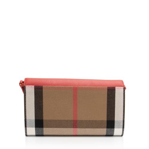 Burberry House Check Leather Hannah Wallet on Strap