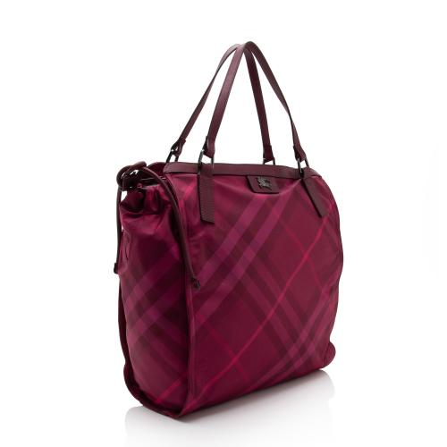 Burberry Nylon Check Buckleigh Packable Small Tote