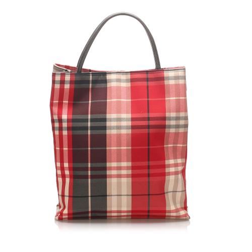 Burberry Plaid Canvas Tote Bag