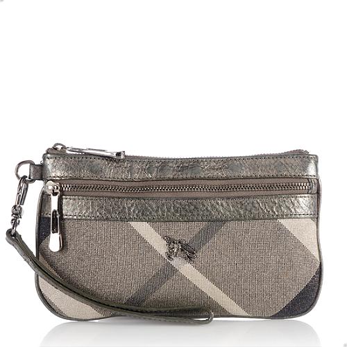 Burberry Shimmer Check Metallic Leather Prorsum Wristlet