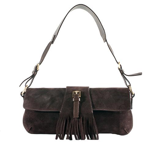 Burberry Suede Fringe Flap Shoulder Handbag 