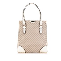 Celine Embossed Leather-Trimmed Macadam Canvas Tote