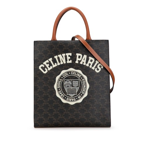 Celine Small Triomphe Coated Canvas Paris Print Vertical Cabas