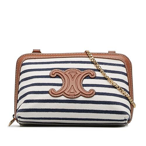 Celine Stripe Triomphe Clutch On Chain