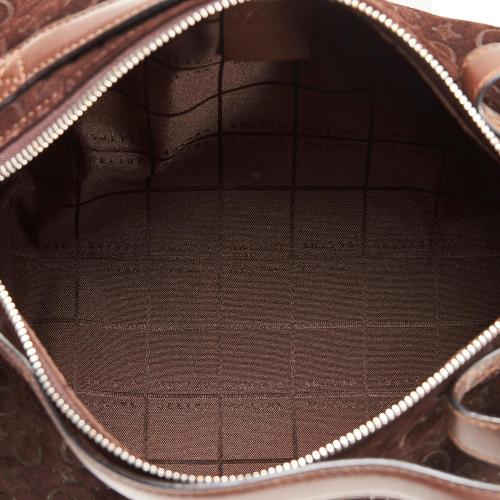 Celine Vintage Barrel Bag Embossed Suede Medium