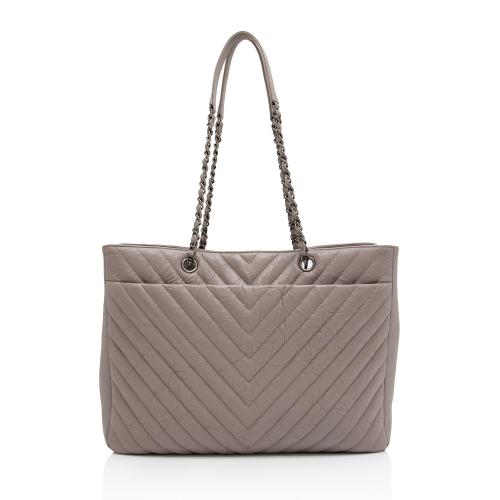 Chanel Aged Calfskin Chevron CC Large Shopping Tote