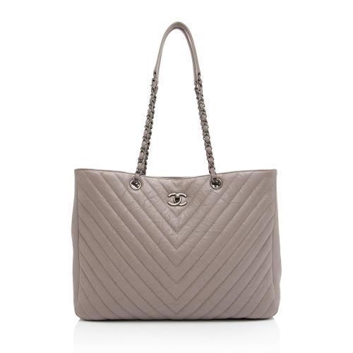 Chanel Aged Calfskin Chevron CC Large Shopping Tote