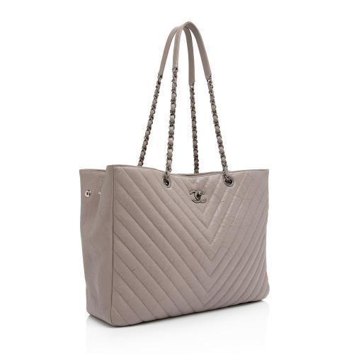 Chanel Aged Calfskin Chevron CC Large Shopping Tote