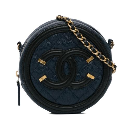 Chanel CC Filigree Caviar Round Crossbody Bag