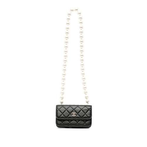 Chanel CC Lambskin About Pearls Card Holder On Chain