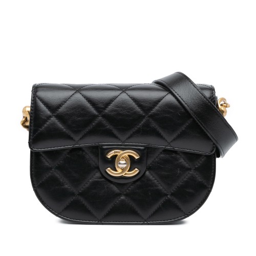 Chanel CC Quilted Calfskin Round Moon Messenger Flap