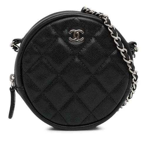 Chanel CC Quilted Caviar Round Clutch With Chain