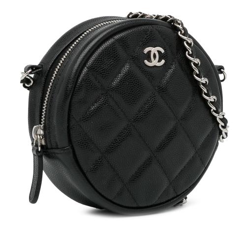 Chanel CC Quilted Caviar Round Clutch With Chain