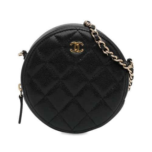 Chanel CC Quilted Caviar Round Clutch With Chain