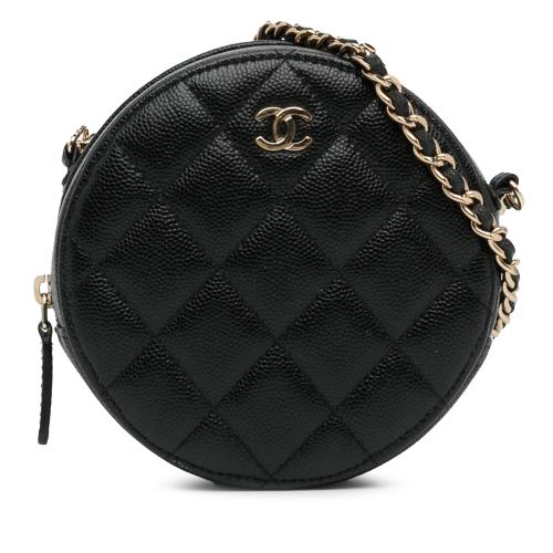 Chanel CC Quilted Caviar Round Clutch With Chain