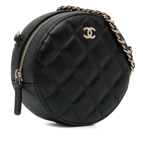 Chanel CC Quilted Caviar Round Clutch With Chain