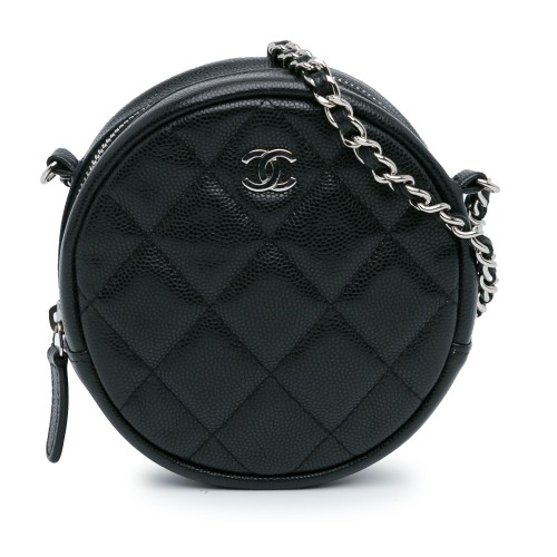 Chanel CC Quilted Caviar Round Clutch With Chain