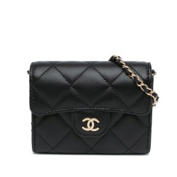 Chanel CC Quilted Lambskin Flap Card Holder On Chain