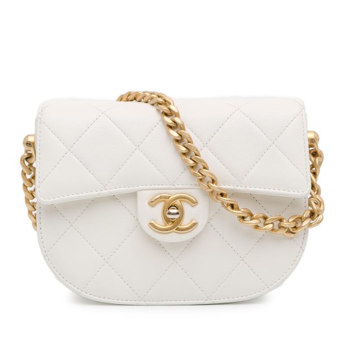 Chanel CC Quilted Lambskin Round Moon Messenger Flap