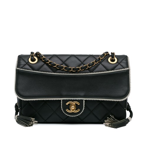 Chanel CC Quilted Lambskin Tassel and Border Embellished Flap Bag