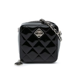 Chanel CC Quilted Patent Clutch With Chain